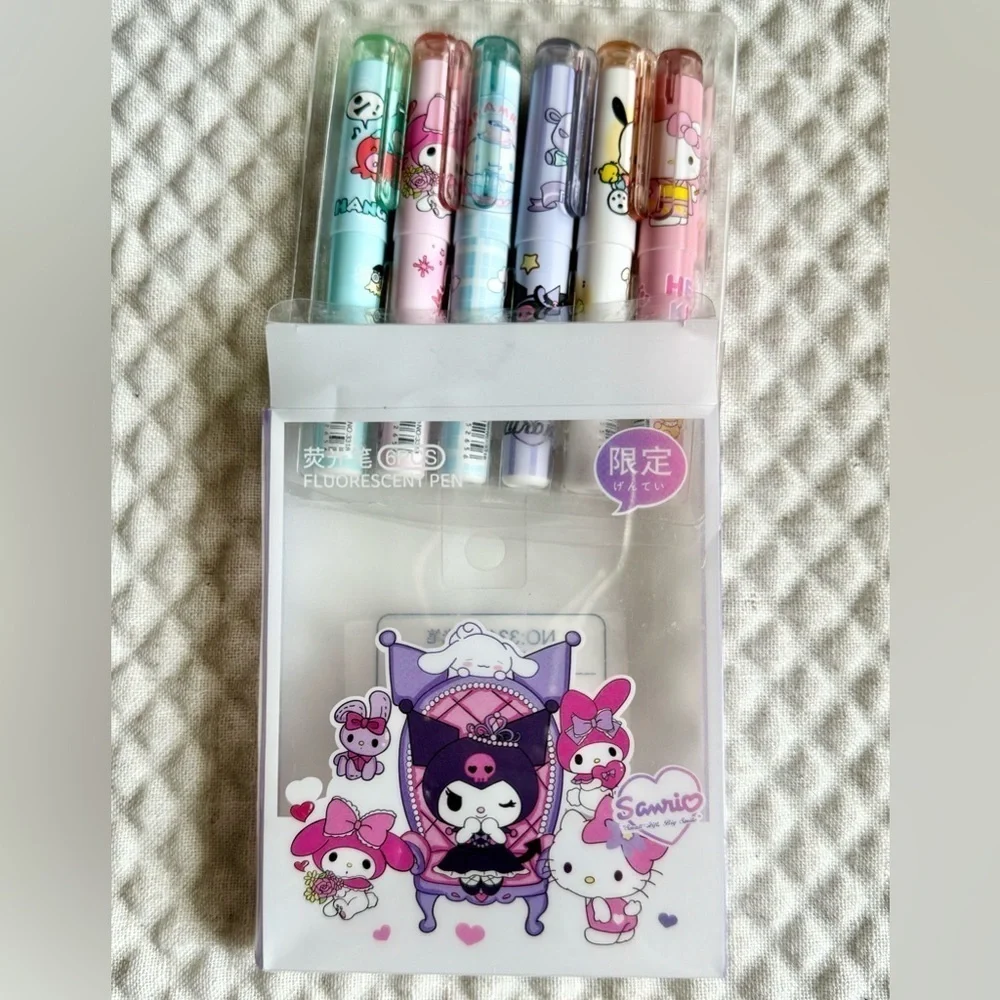 New Sanrio Kuromi Zip Pouch, Pen, Highlighter Markers, Note Pad - Set of 4